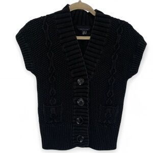 Y2K Tommy Hilfiger Black Cable Knit Short Sleeve Cardigan